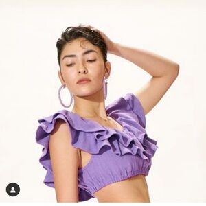 💜 Fashion Brand Company Purple Linen Ruffle Crop Top S Small FBC Wench Dyed Rare